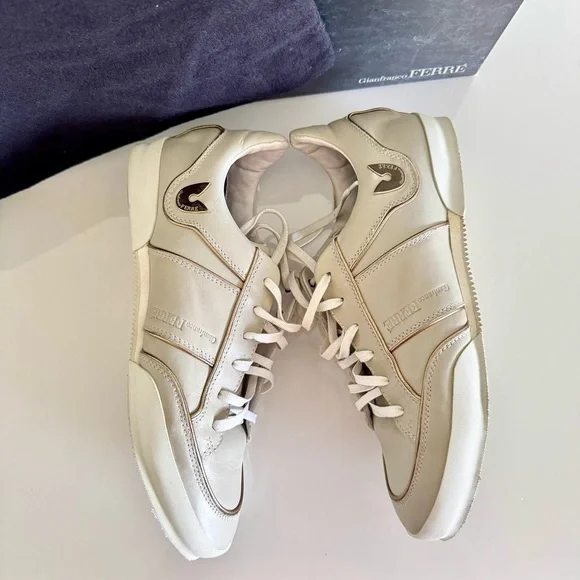 Gianfranco Ferre Cream Leather Sneakers, women, Size 38 - Picture 3 of 8
